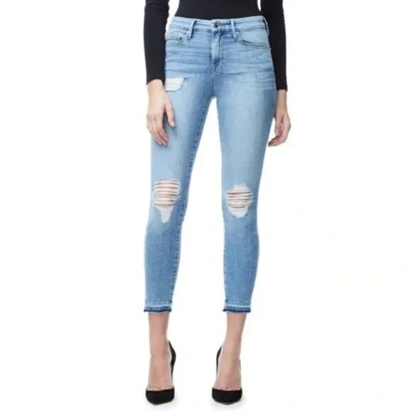 Good American Good Legs Distressed Released Hem Jeans - Picture 1 of 9
